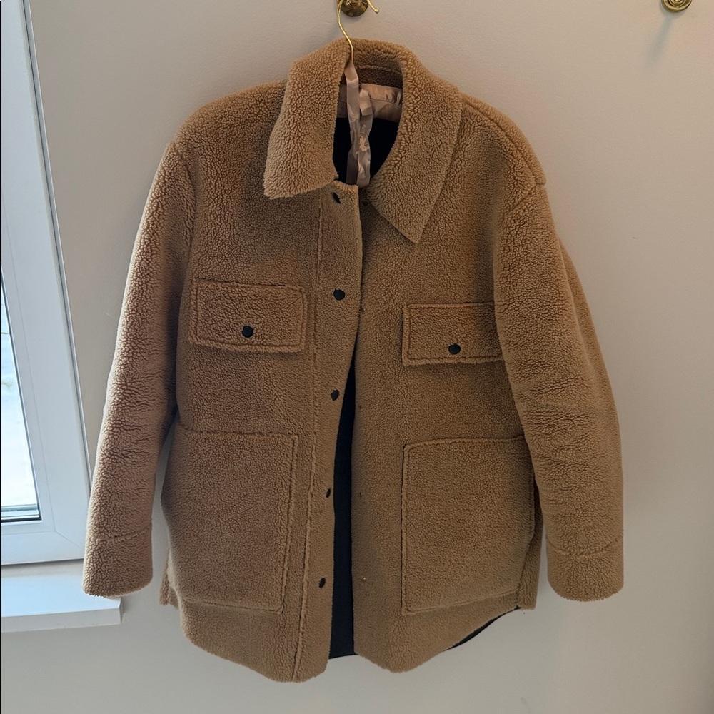 Zara teddy coat/jacket size small leather inside
